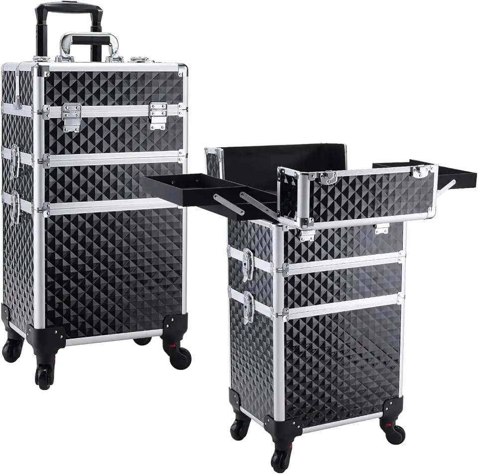 FRENESSA 3 in 1 Rolling Makeup Case Cosmetology Case on Wheel Vintage Black