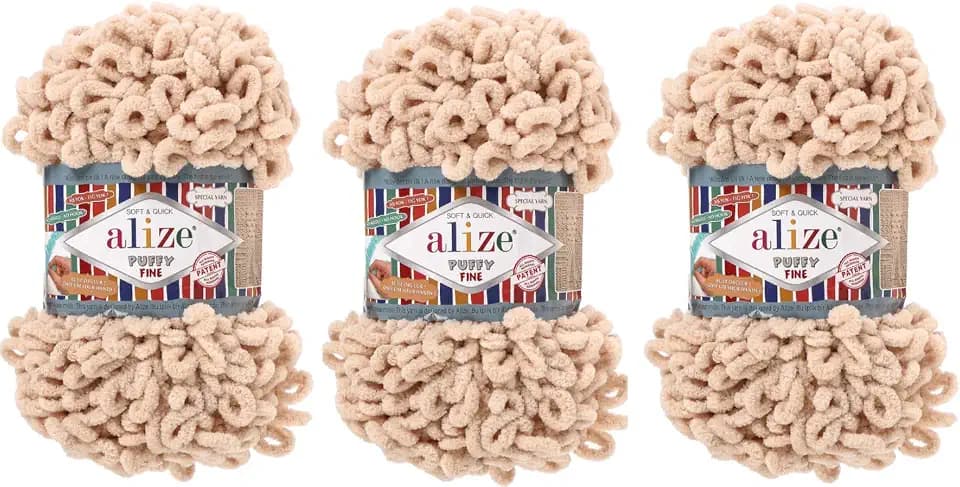 Alize Puffy Fine Yarn Baby Blanket Yarn Lot of 3skn 300gr 48yds 100% Micropolyester Soft Yarn Hand Knitting Yarn Super Chunky Bulky Woven Worested Yarn (310)