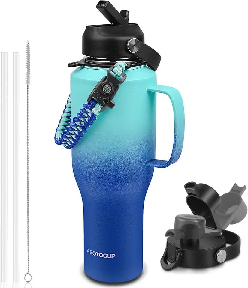 ABOTOCUP Water Bottle 40oz, Insulated Water Bottle with Straw Lids, Stainless Steel Water Bottle Fits in Any Car Cup Holder, Travel Cup Double Wall BPA-Free Leak-proof to Keep Cold &Hot