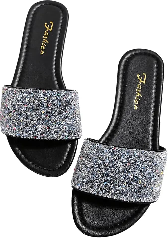 GORGLITTER Women's Rhinestone Sparkly Sandals Dressy Wedding Slides Shoes