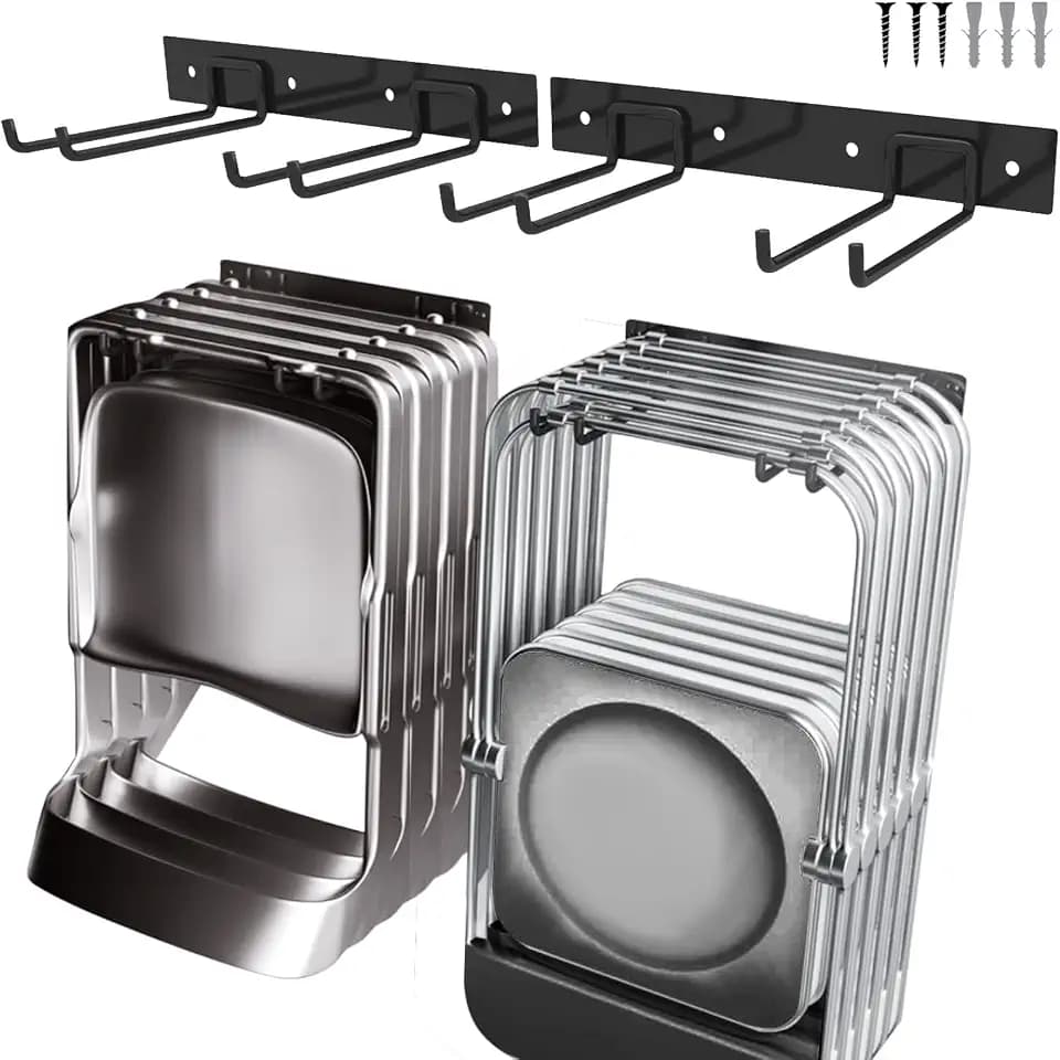 2Pack Folding Chair Storage Rack, Chair Hangers for Garage Wall, Garage Tool Organizer Wall Mount, Heavy Duty Garden Tool Holder for Hanging Shovel Rake Broom Ladder