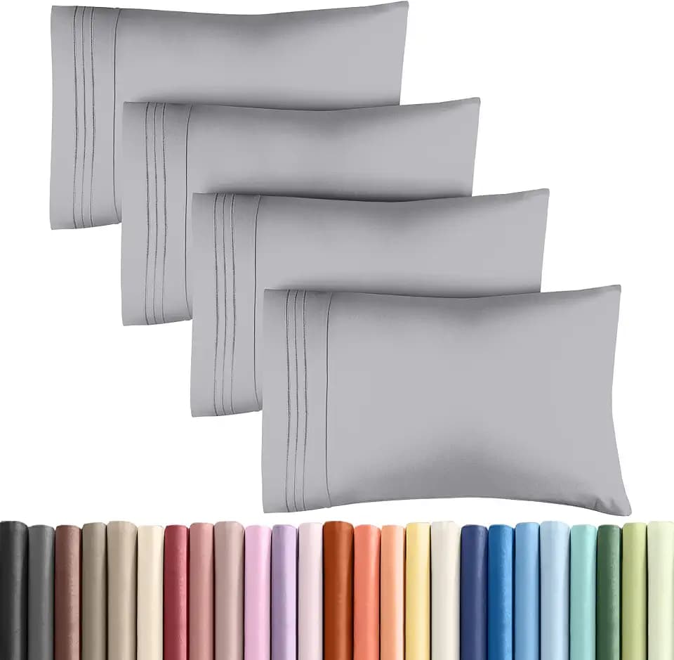Queen Pillow Cases Set of 4 - Ultra Soft Pillowcase Covers - Steel Blue