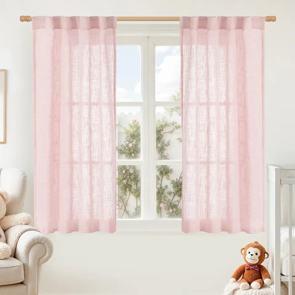 LAMIT 54 Inch Semi Sheer Window Linen Curtains, Light Filtering Panels