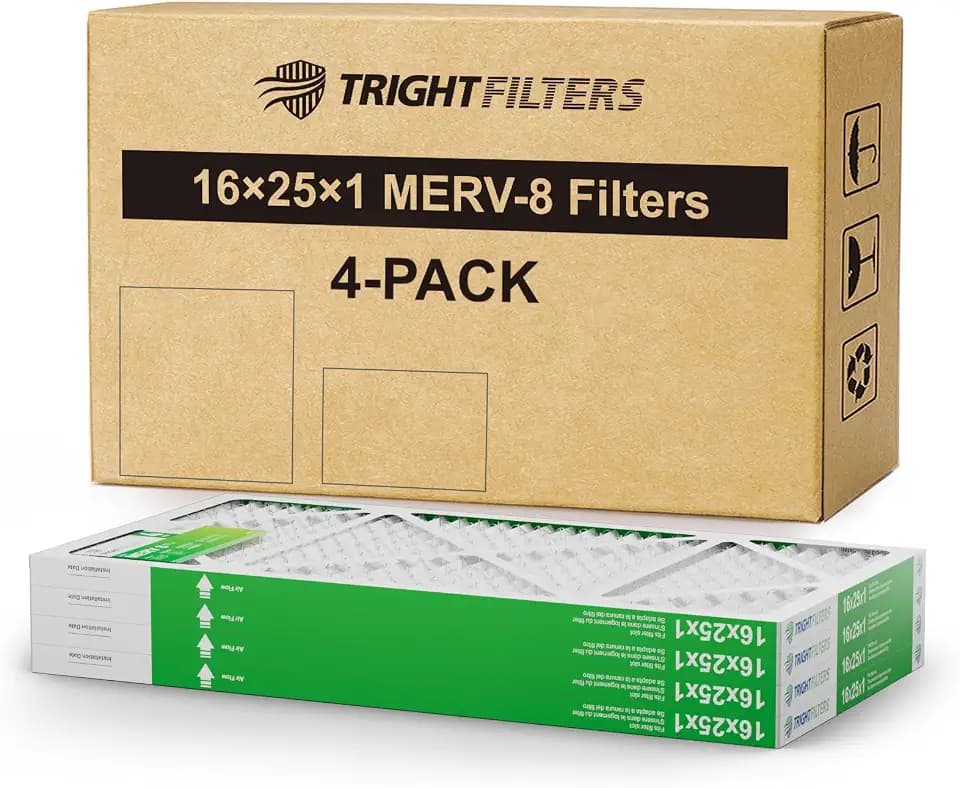 TRIGHTFILTERS 16x25x1 Air Filter 4 Pack, MERV 8 Pleated HVAC Furnace Filter