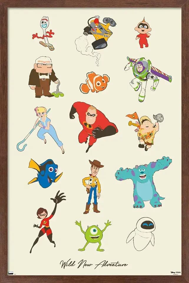 Trends International Disney Pixar - Group Wall Poster, 14.725" x 22.375", Mahogany Framed Version