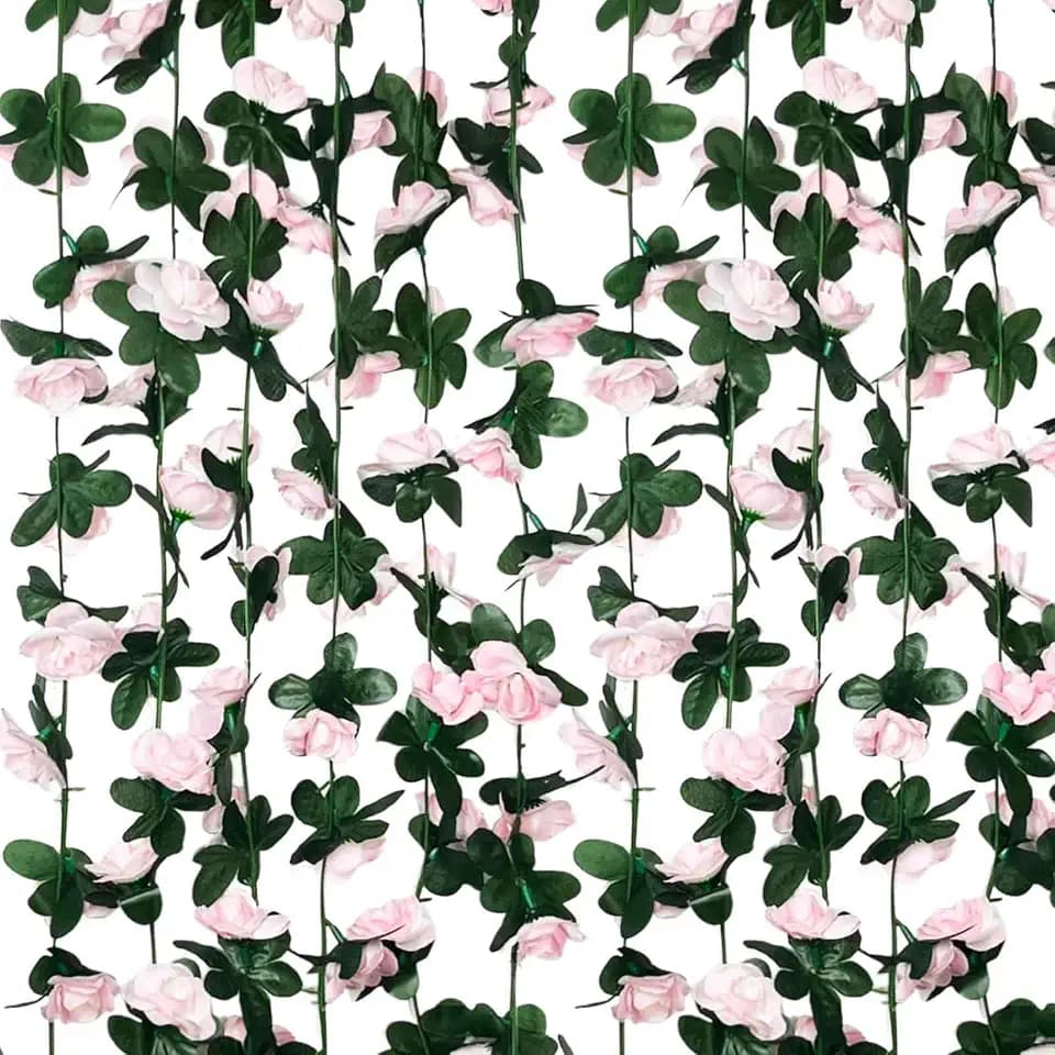 8Pcs 63Ft Light Pink Rose Garland, Fake Flower Vines, Artificial Vine Flowers, Rose Hanging Garland for Party Wedding, Garden, Room Table, Christmas, Backdrop Wall Arch Decor