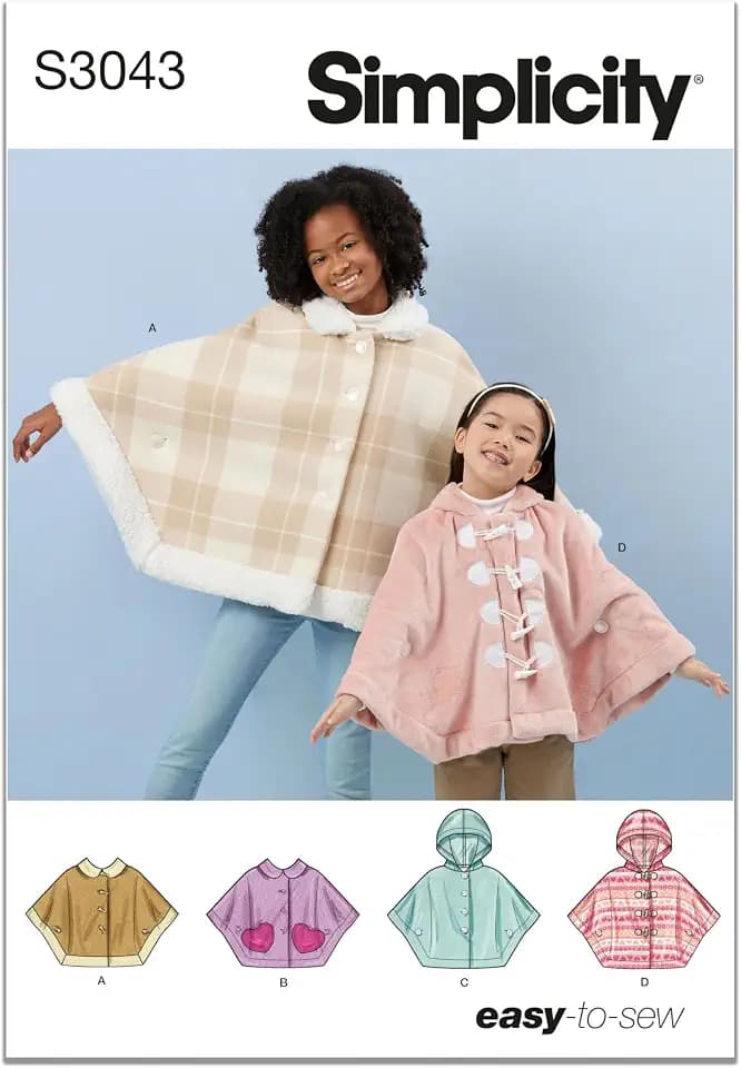 Simplicity S3043 Children's Unlined Poncho Sewing Pattern, Sizes 3-6