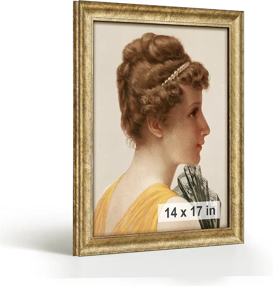 HLiWEGNS Antique Gold 14x17 Frame – Poster Frame with Aged Gold Finish – Picture Frame for 14 x 17 Artwork, Canvas Prints, Puzzles, and Wall Decor