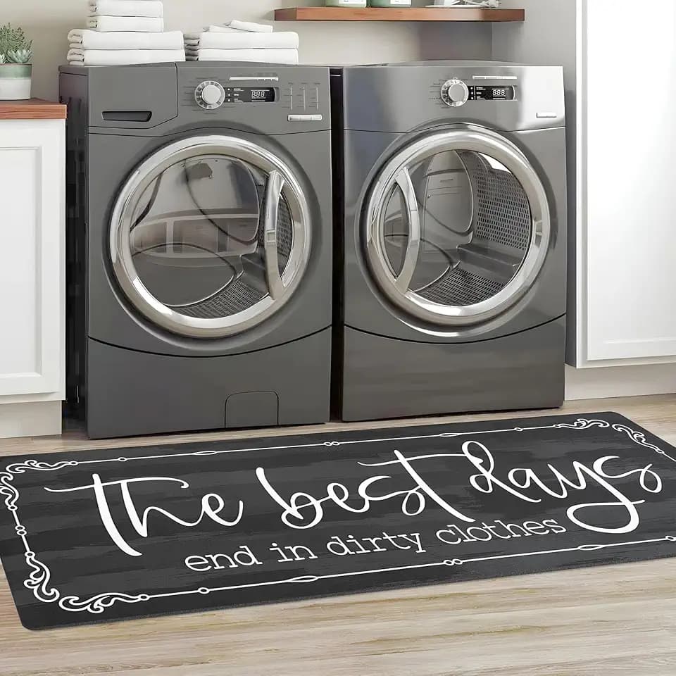 KOZYFLY Laundry Room Rug Runner 20"x60" Non Slip Laundry Rug Kitchen Rugs Washable Laundry Room Mat Waterproof Mudroom Floor Carpet Runner Bathroom Decor Farmhouse Rugs, Dark Grey
