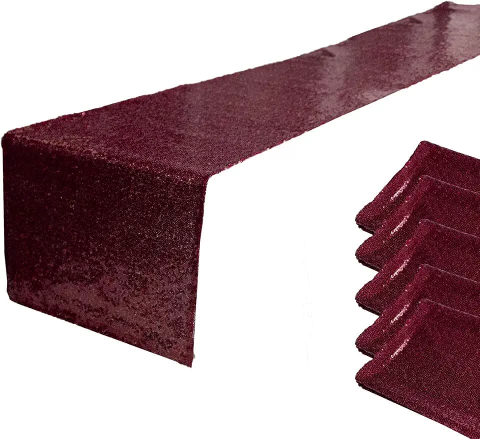 JYFLZQ Burgundy Sequin Table Runner for Party 5 Packs