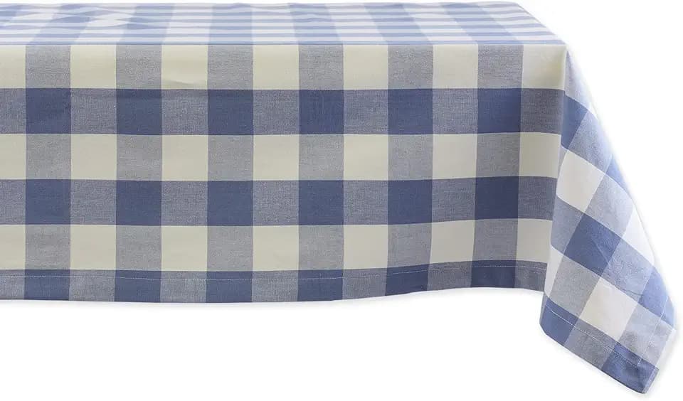 DII Buffalo Check Collection, Classic Farmhouse Tablecloth, 60 x 104, Stonewash Blue