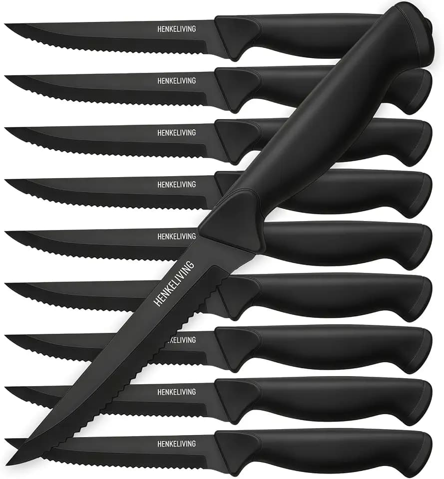 Steak Knives Set of 10, Black Serrated Steak Knife Set