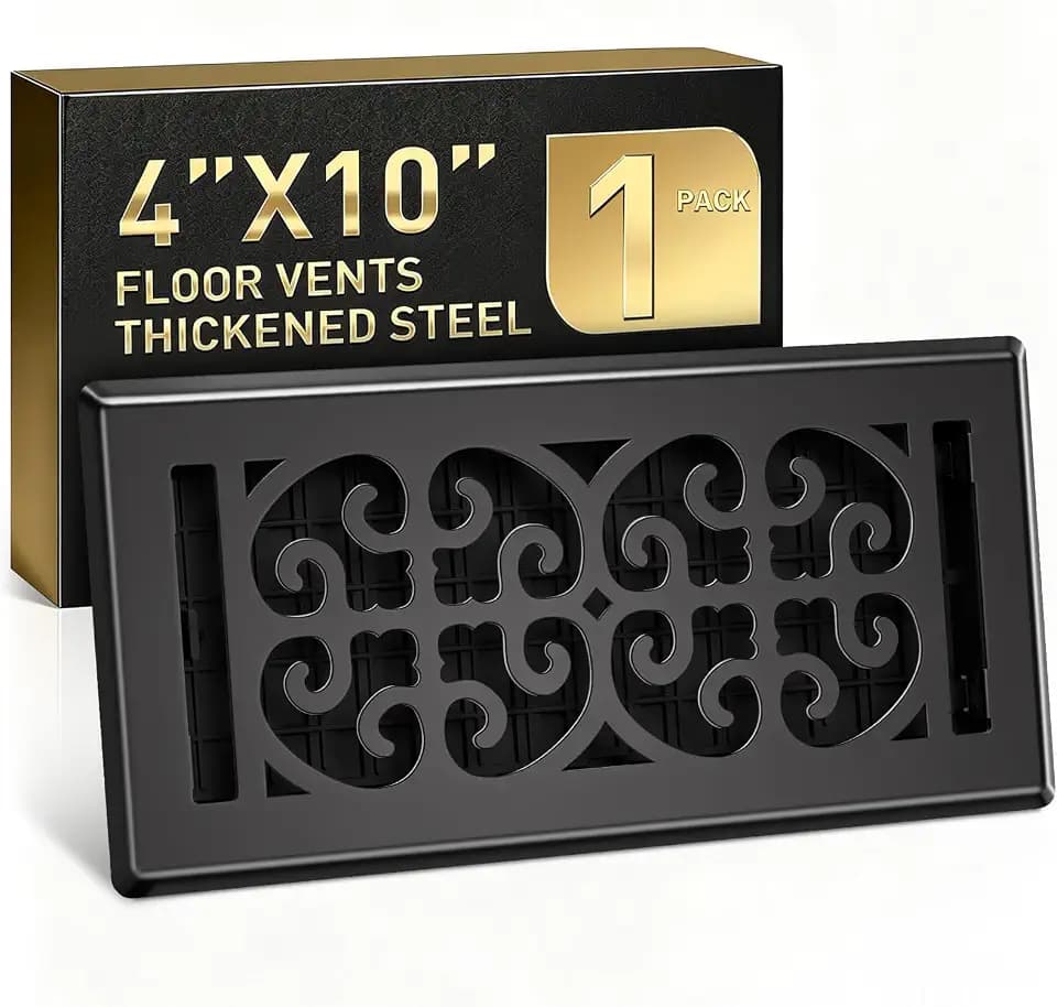 4x10 Floor Register, 1-Pack Black Floor Vent Covers, Thicker Metal