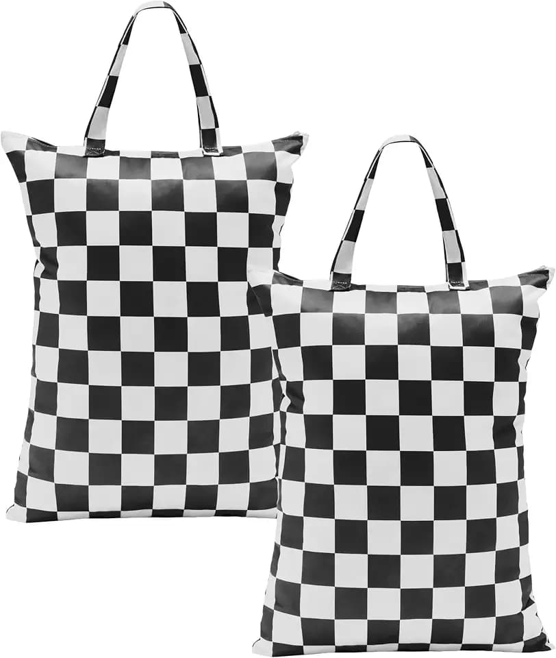 Ohocut Checkered 2 Pcs Large Travel Laundry Bags for Dirty Clothes, Aesthetic Trendy Waterproof Washable Laundry Bag with Handle for Travel, Gym, Swimming Pool Black and White