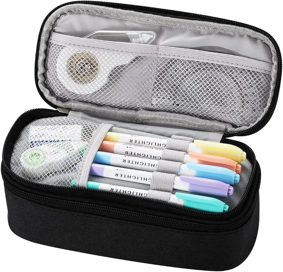 Dugio Pencil Case for Boys Kids Teens Big Zipper Pencil Pouch School Black