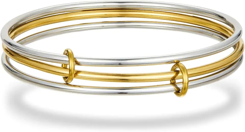 HANRESHE Mixed Metal Bracelet Two Tone Silver Gold Stackable Set