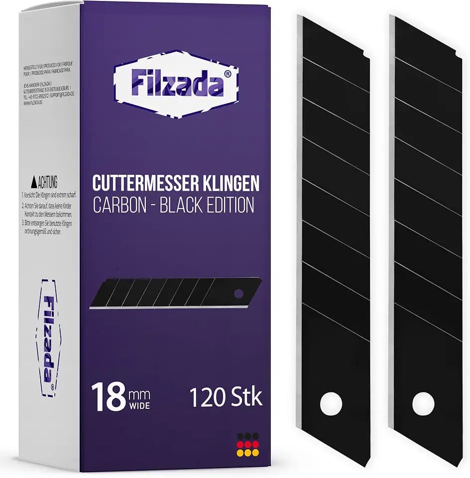 Filzada® 120x Cuttermesser Klingen 18mm Black - Carbonstahl Ultrascharf