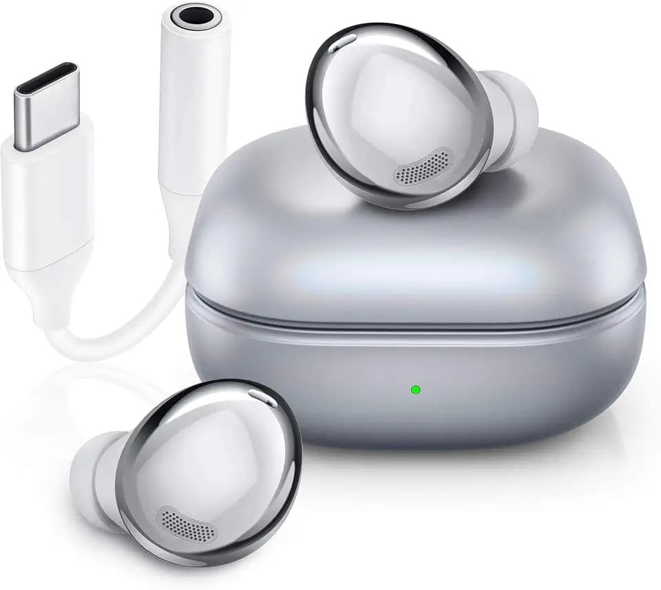 Samsung Galaxy Buds Pro Kopfhörer + USB-C-Adapter Wireless-Kopfhörer, aktive Geräuschunterdrückung, Umgebungsgeräusch, IPX7, kabelloses Aufladen, Silber (Phantom Silver)