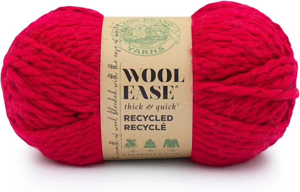 Lion Brand Yarn Wool-Ease T&Q Recycled, Bulky Yarn for Crochet, Red, 1 Pack