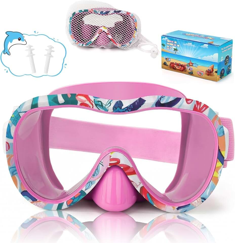 iGym Kids Swim Goggles, Snorkel Mask Diving Mask Swimming Goggles with Nose Cover and Elastic Straps Cover & Mesh Bag