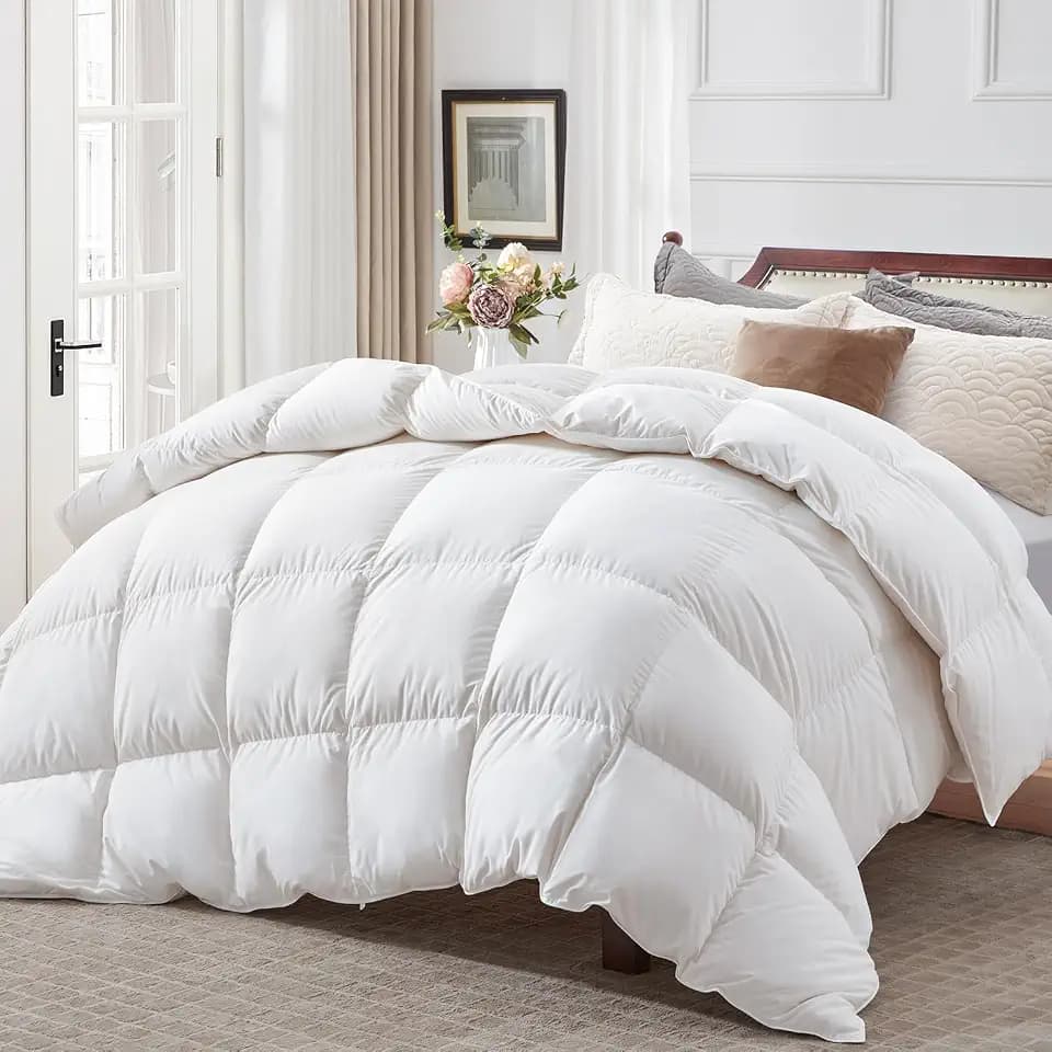 Globon Down Feather Comforter Queen Size,Luxury Hotel Collection Duvet Insert for All Season,Noiseless Shell,700 Fill Power,Medium Weight with Corner Tabs, White