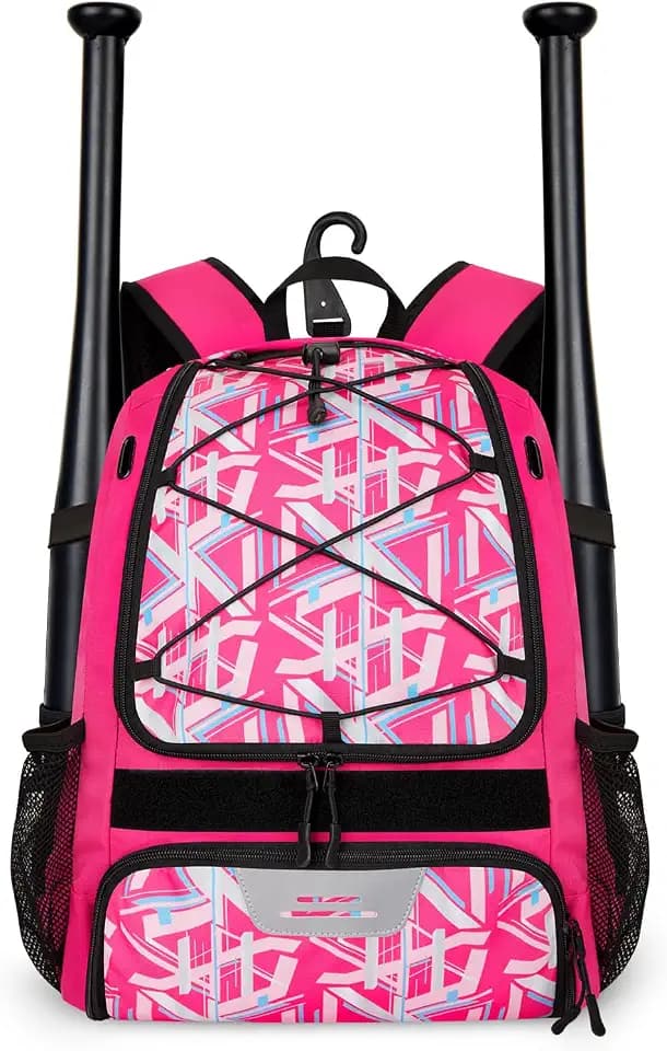Baseball Bag Softball Bag with Heavy Duty Fence Hook, 2 Bat Sleeve, Ventilated Cleat Pocket, Large Capacity Durable Equipment backpack