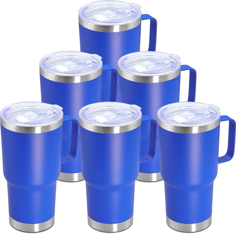 20 oz Tumbler with Handle Coffee Tumblers with Lid Travel Mug Dark Blue 6P
