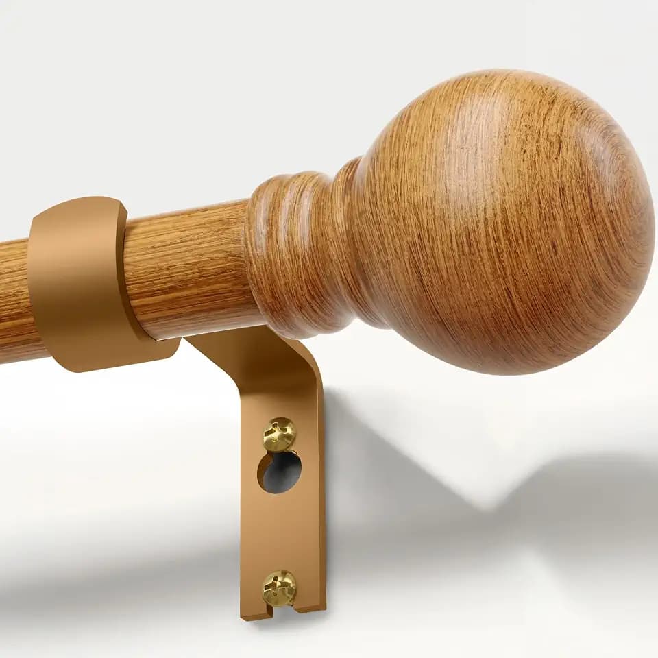 Boho Wood Curtain Rods for Windows 66 to 120 inch Adjustable Iron