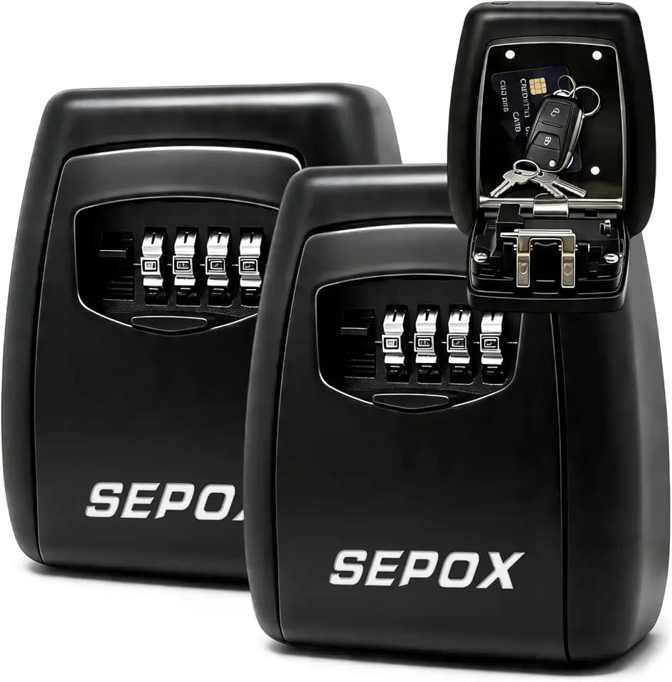 SEPOX® 2PK Stainless Key Lock Box 4-Digit Wall Mount Spare Key Safe Outdoor