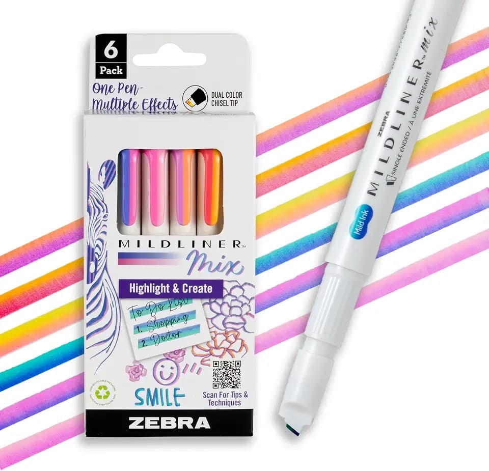 Zebra Pen MILDLINER Mix No Bleed Highlighter, Assorted, Chisel Tip, 6-Pack