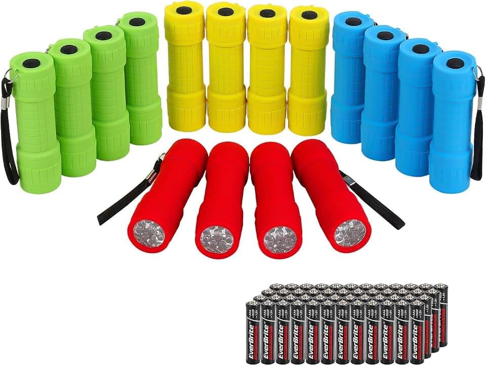 EverBrite 16‑Pack 9‑LED Mini Flashlights, 48 AAA Batteries Included