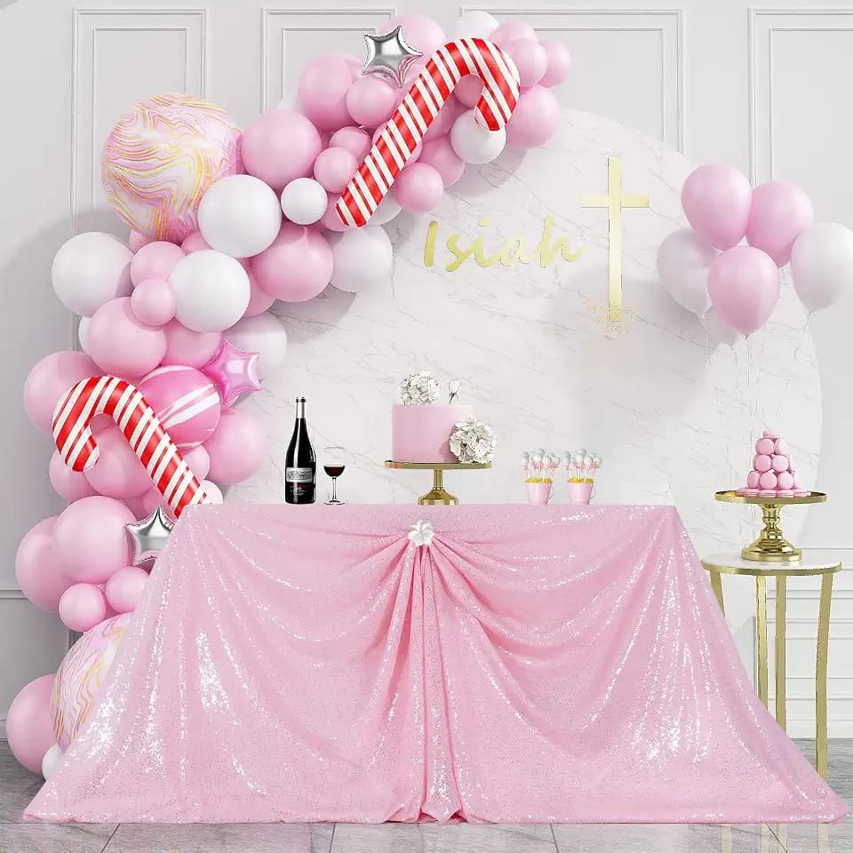 PartyDelight Pink Sequin Tablecloth 50x80 Inch Rectangular