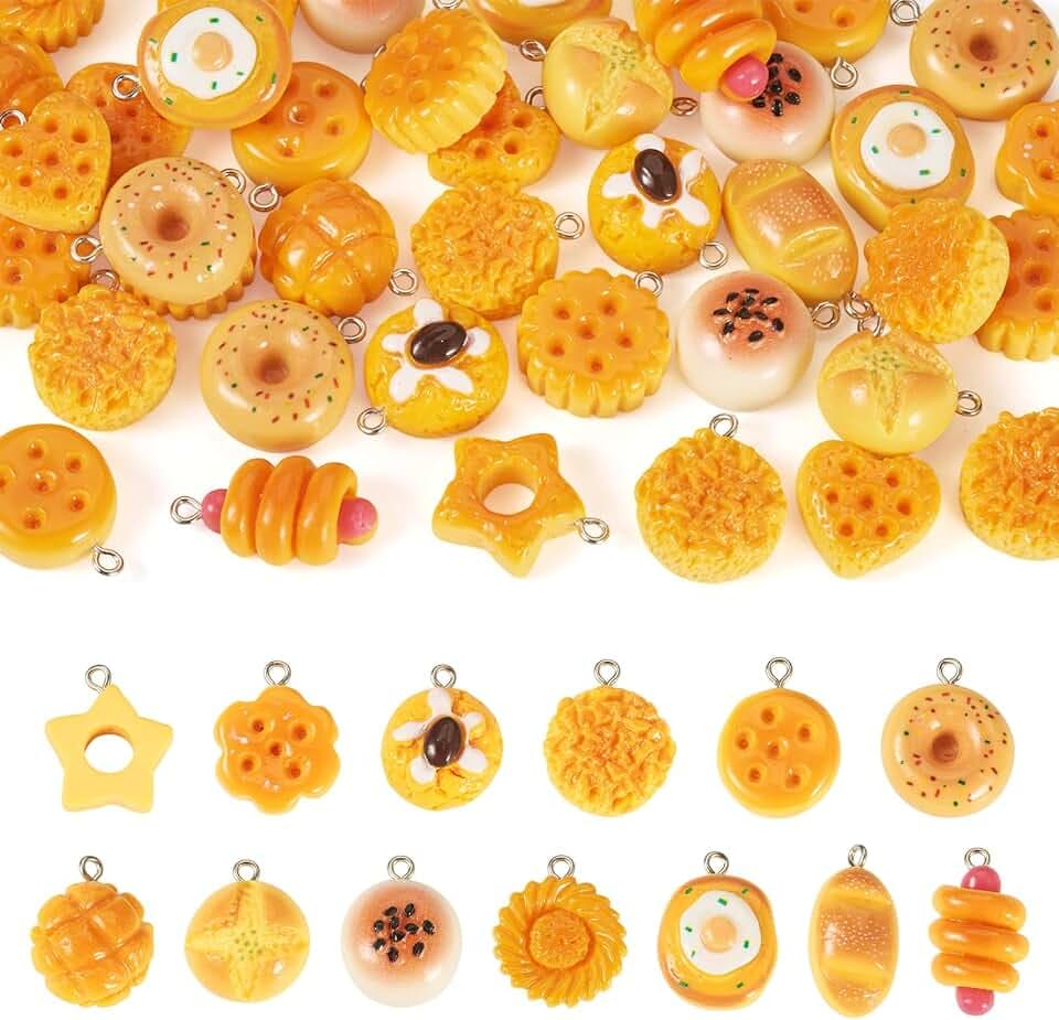Resin Food Charms Bulk Sweet Dessert Cake Bread Food Cute Imitation Food Charms Pendants for Jewelry Making Kandi Dangle Pendants Hanging Ornament for Key Chains Bracelet Necklace