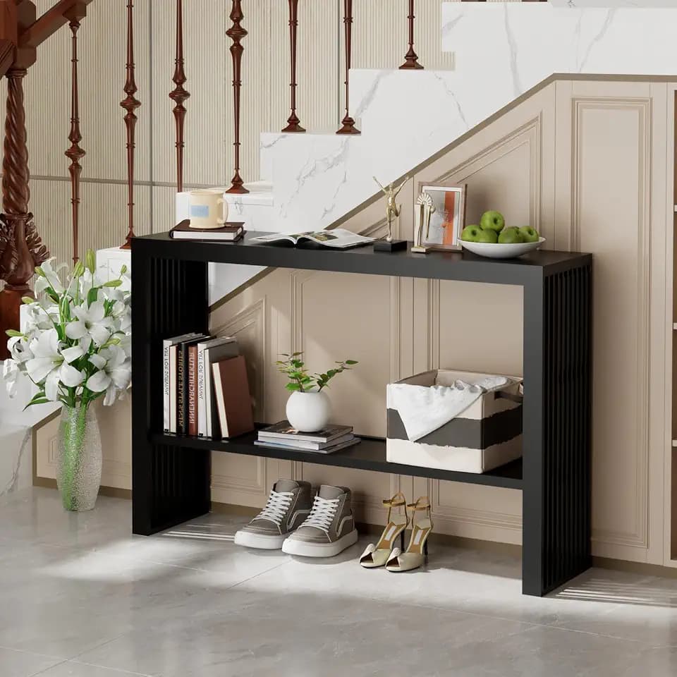 47-Inch Console Table with Storage, 2-Tier Narrow Entryway Table,Black