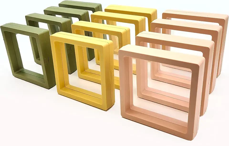 12PCS 3D Floating Frame Display Stand, Jewelry Box, Gift Box, Ornament Organizer, Small Travel Jewelry Box, PE Film Anti-Oxidation, Suspended Display Box Stackable (3.54 * 3.54,Type 2)