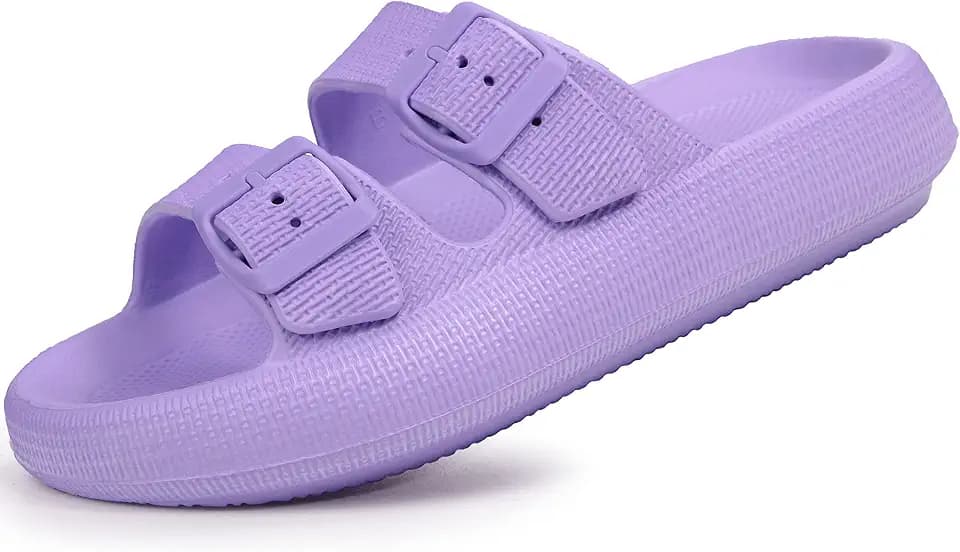 Weweya Sandals for Women Men Pillow Slippers Double Buckle Flat Slides