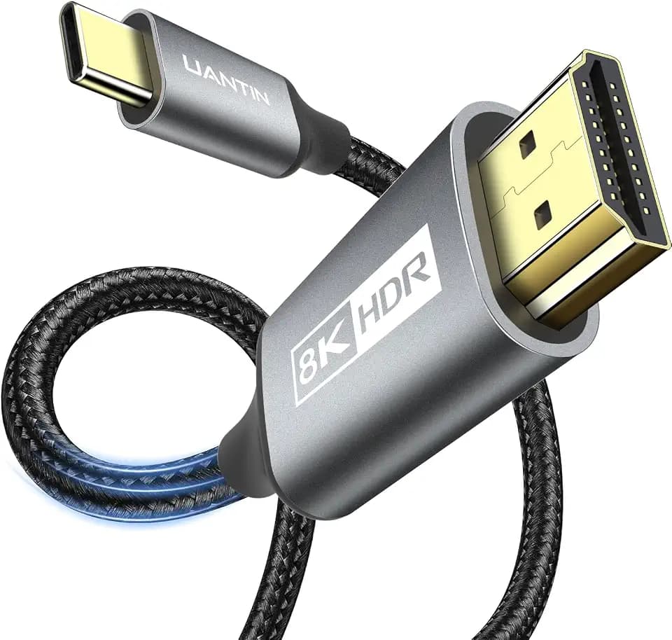 UANTIN USB C auf HDMI 2.1 Kabel – 8K @ 60Hz, 4K @ 120Hz, 2K @ 165Hz 1.8 m, USB Typ C auf HDMI geflochtenes Kabel, HP, S22 und mehr