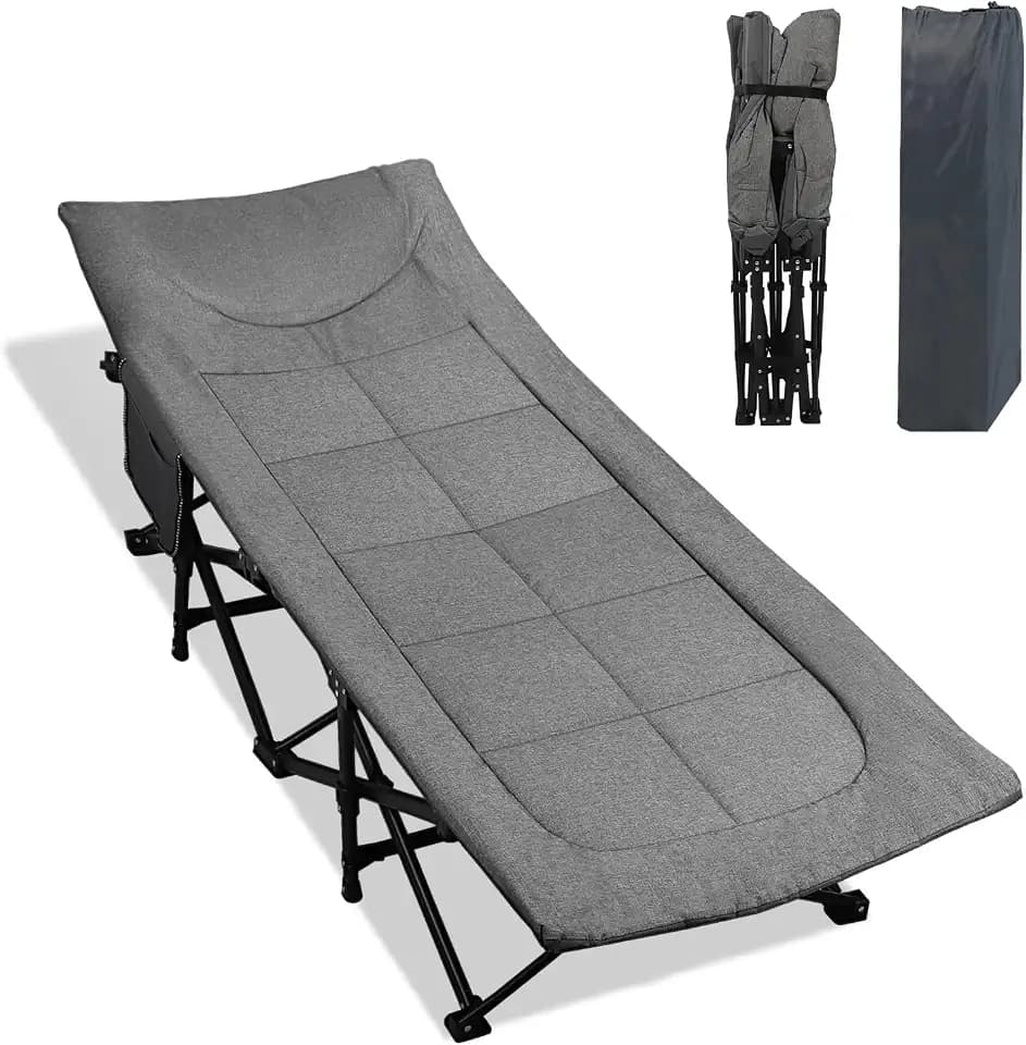 Northroad Camping Cot for Adults with Cushion and Pillow, Portable Folding Bed for Sleeping, Lightweight Tent cot with Carry Bag Supports 450 lbs (Grey)