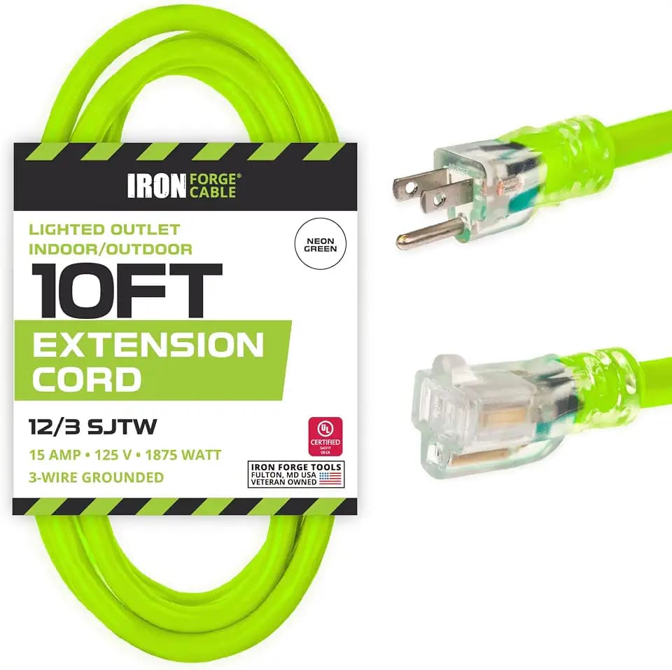 Iron Forge Cable 12 Gauge Heavy Duty Extension Cord, 10 Ft - SJTW