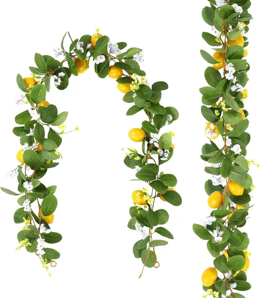 U'Artlines 2Pcs Total 11 Ft Artificial Lemon Garland with Greenery
