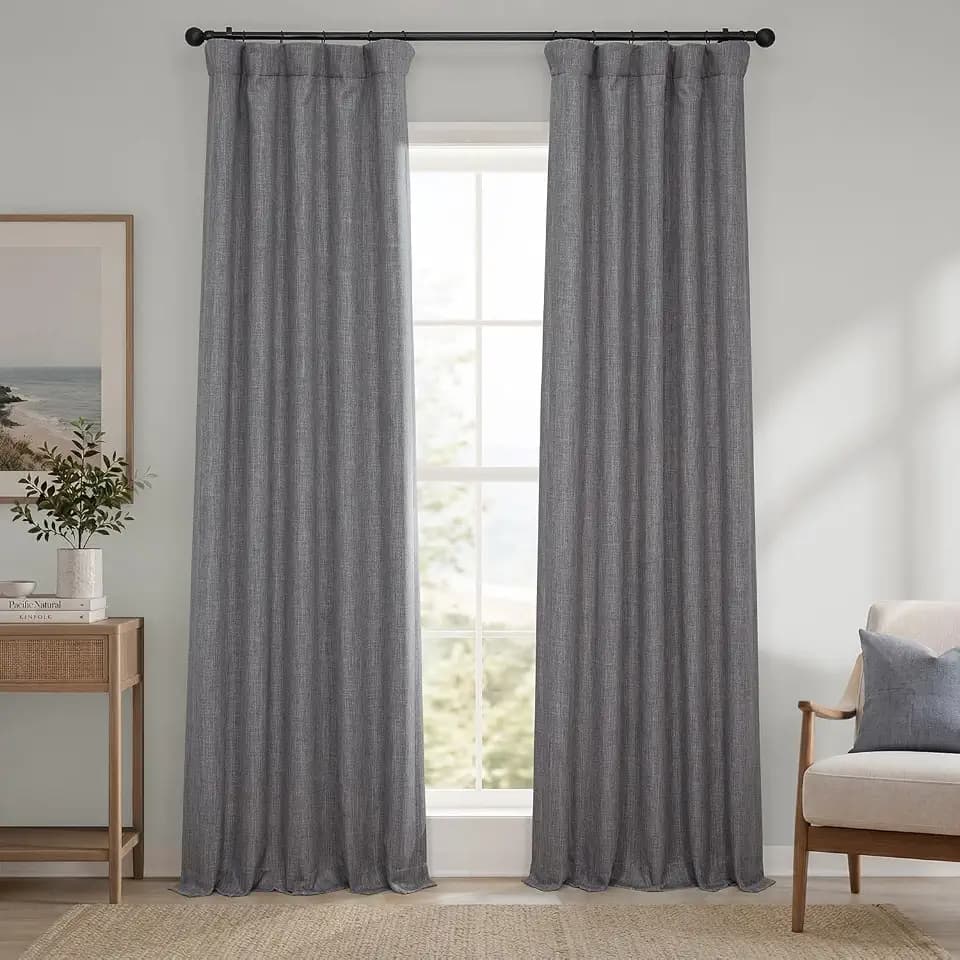 Faux Linen Curtains for Living Room (1 Panel) - 50W X 96L, Blazer Grey
