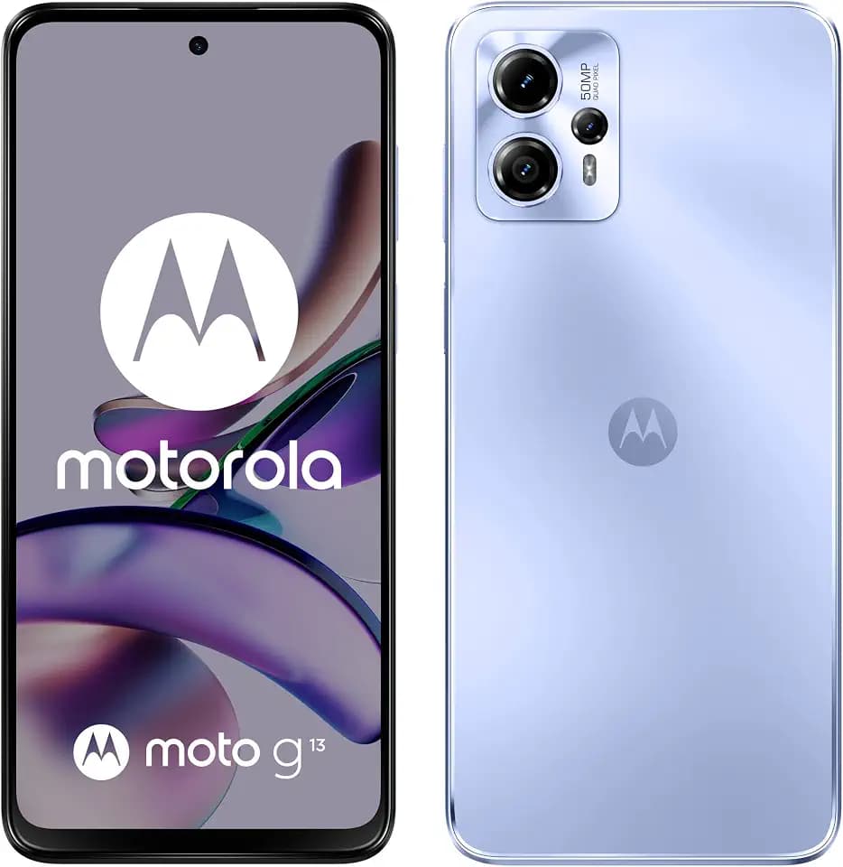Motorola Moto (g13, 16.5 cm 90Hz HD+ Display, 50MP Quad Pixel Kamera, Dolby Atmos Stereo Lautsprecher, 5000mAh Akku, TurboPower Charging, 4/128GB, Dual SIM), Lavendelblau