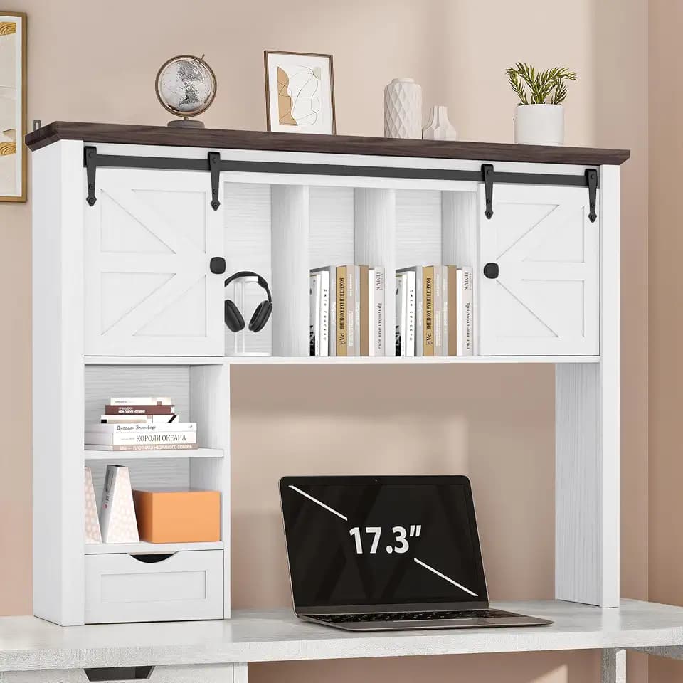 Large Desktop Bookshelf, 47.2" Desk Shelf with Sliding Barn Door