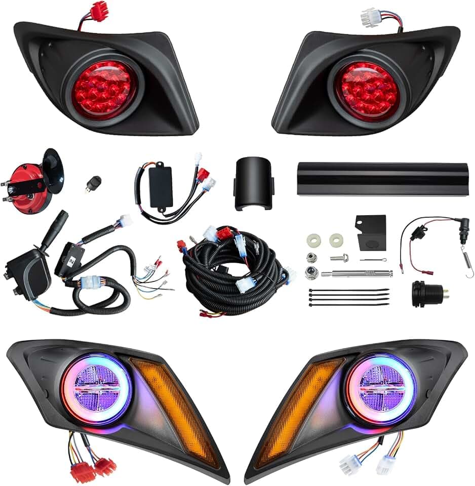 Golf Cart LED Headlights and Tail Light Kit for YAMAHA DRIVE 2, 12V Street Legal Upgrade RGB LED Headlights with Hi/Low Beam