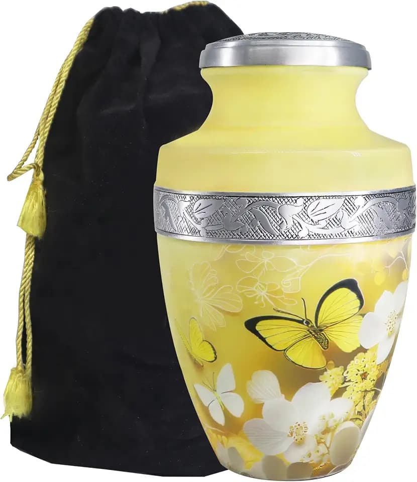 M MEILINXU Yellow Butterfly Urn, Cremation Urns for Human Ashes, Large