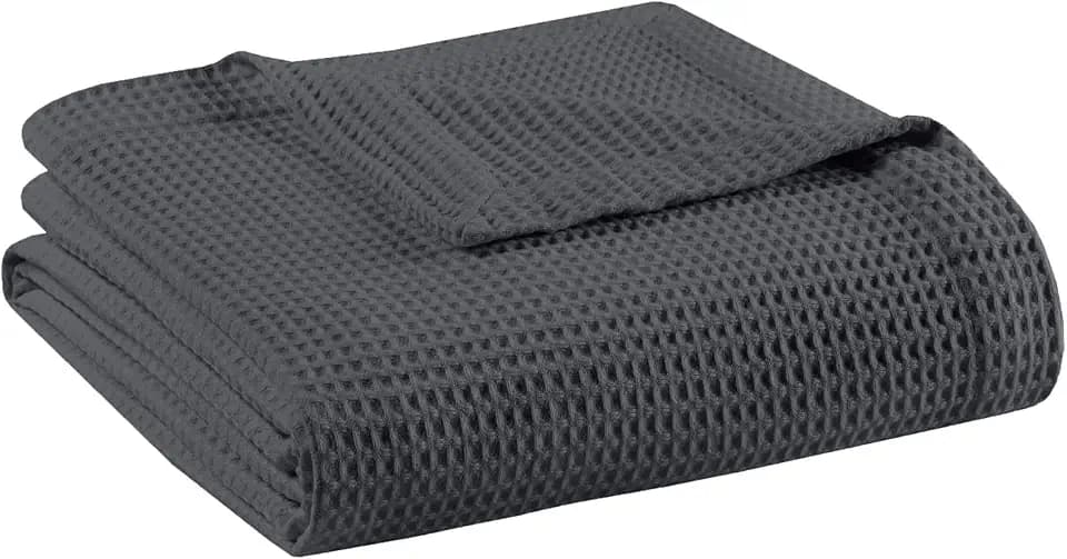 Madison Park Waffle Weave Blanket Cotton for Summer, Full/Queen, Dark Grey