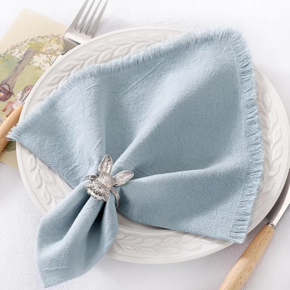 DeZerlor Grey Blue Summer Cotton Linen Washable Cloth Napkins Set of 12