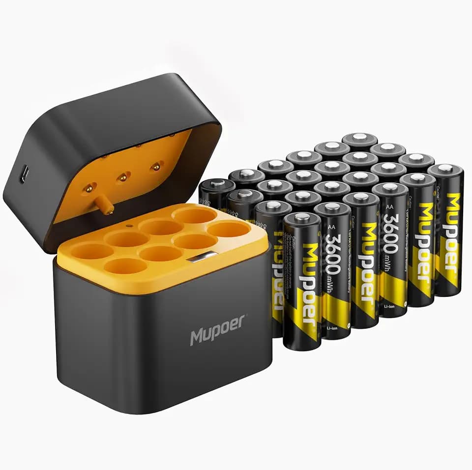 Akku AA Lithium Batterie mit Ladegerät 24er-Pack,Aufladbare Lithium Batterie AA 1,5V 3600mWh,Wiederaufladbar Blink Batterien für Blink Outdoor Camera,Rechargeable Battery AA,2A Li-ion