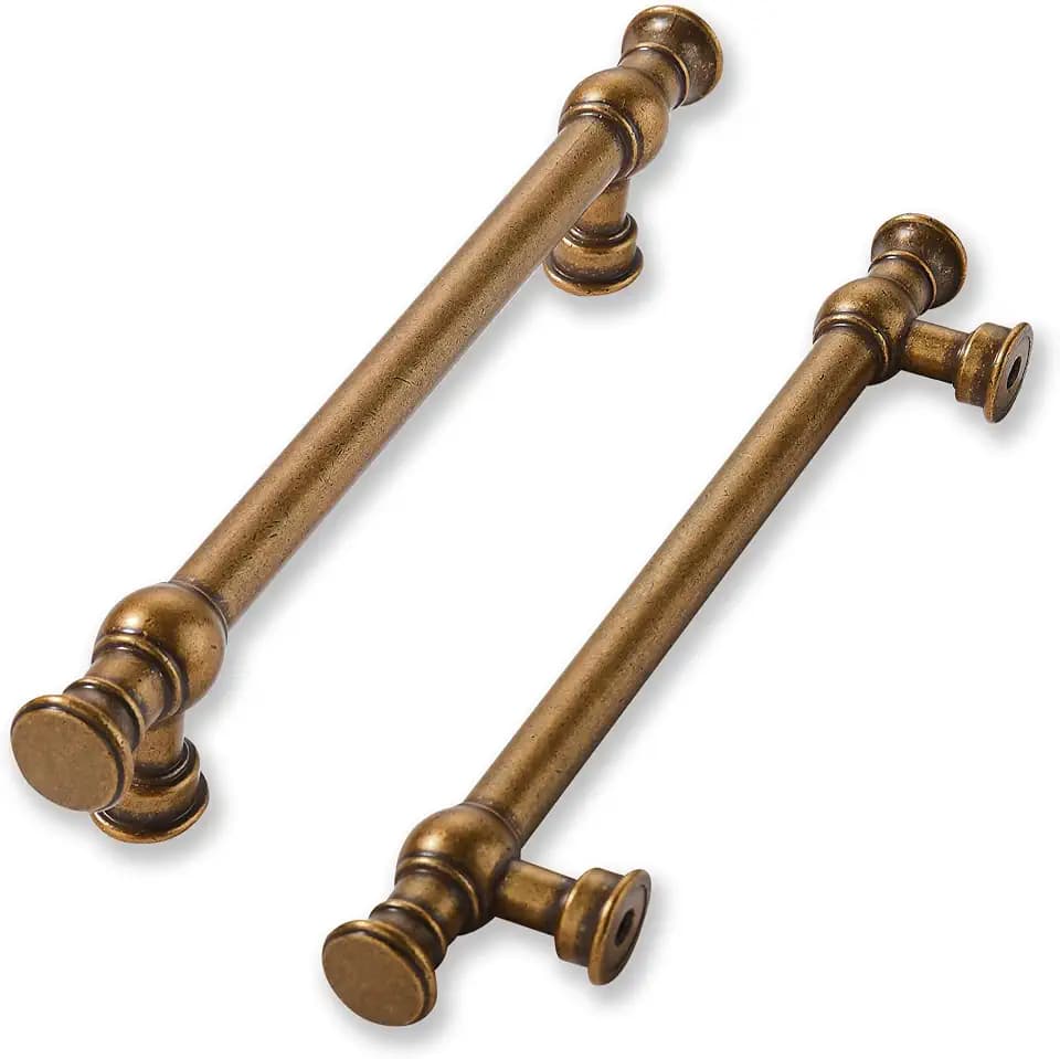 khtumeware 10 Pack 5inch(128mm) Hole Center Antique Brass Cabinet Pulls Solid Heavy Duty Pull Cabinet Hardware Handle for Kitchens cabinets Dressers Pull for Bathroom