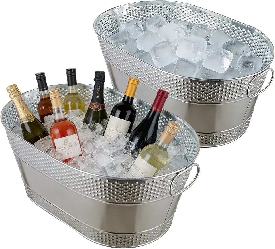 4 Gallon Galvanized Beverage Tub, 2 Pcs Heavy-Duty Ice Buckets Large Galvanized Drink Buckets with Handles for Catering Bars Parties